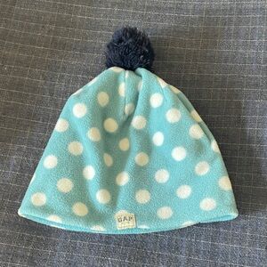GAP Kids Polka Dot Fleece Beanie - Light Blue, White & Navy Pom